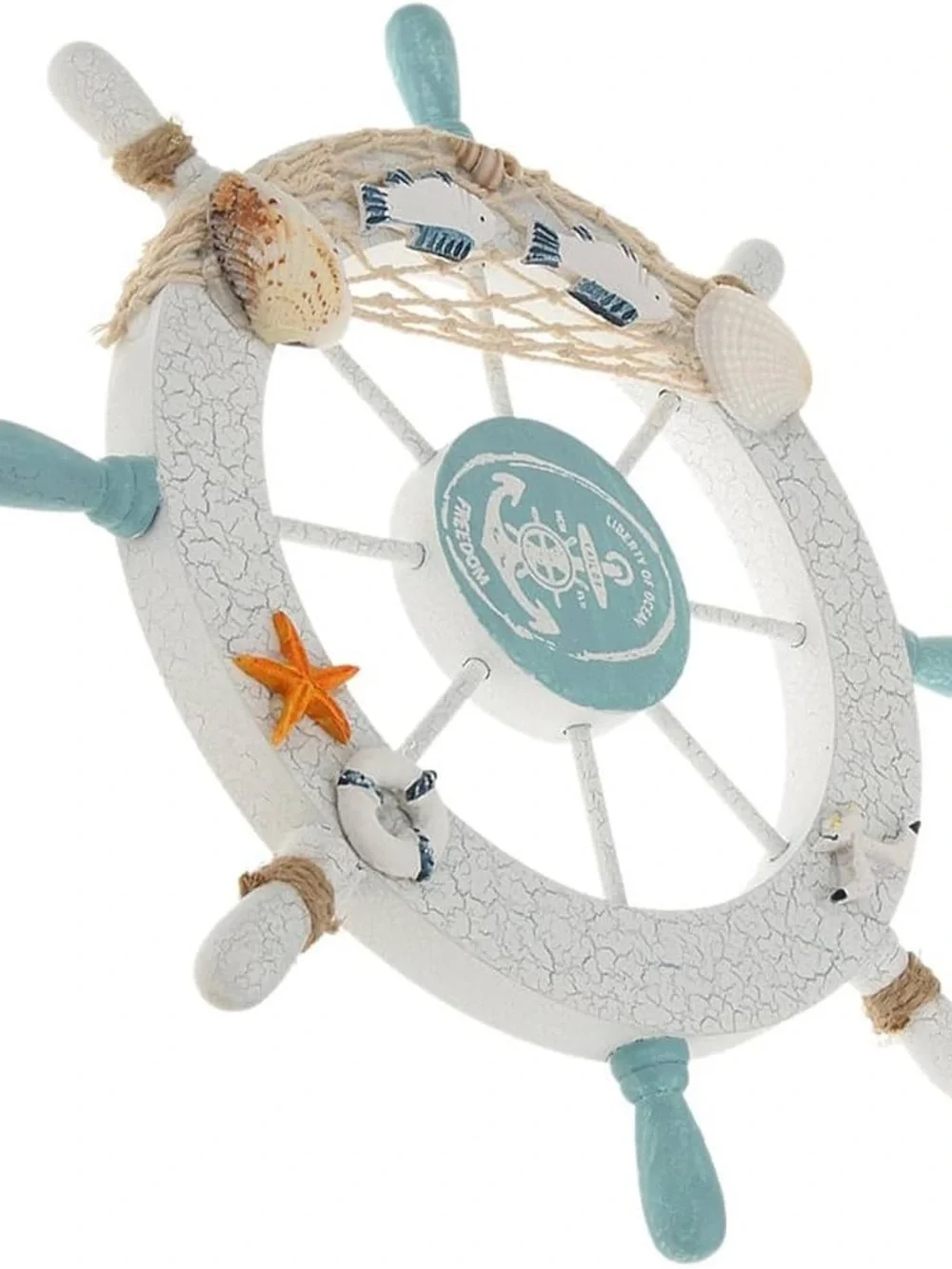 Nautical Ship Wheel Wall Decor in White and Light Blue